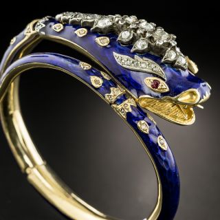 Victorian Enamel and Diamond Snake Bracelet - 1