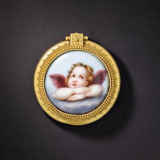 Victorian Enameled Angel Locket Brooch  - 1