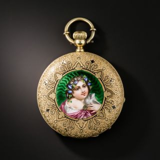 Victorian Enameled Portrait Pocket Watch - 1