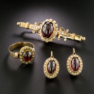 Victorian Garnet Earrings, Brooch and Ring Suite - 2