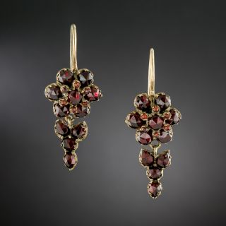 Victorian Garnet Flower Cluster Dangle Earrings - 2