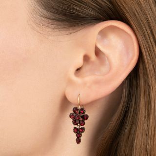 Victorian Garnet Flower Cluster Dangle Earrings