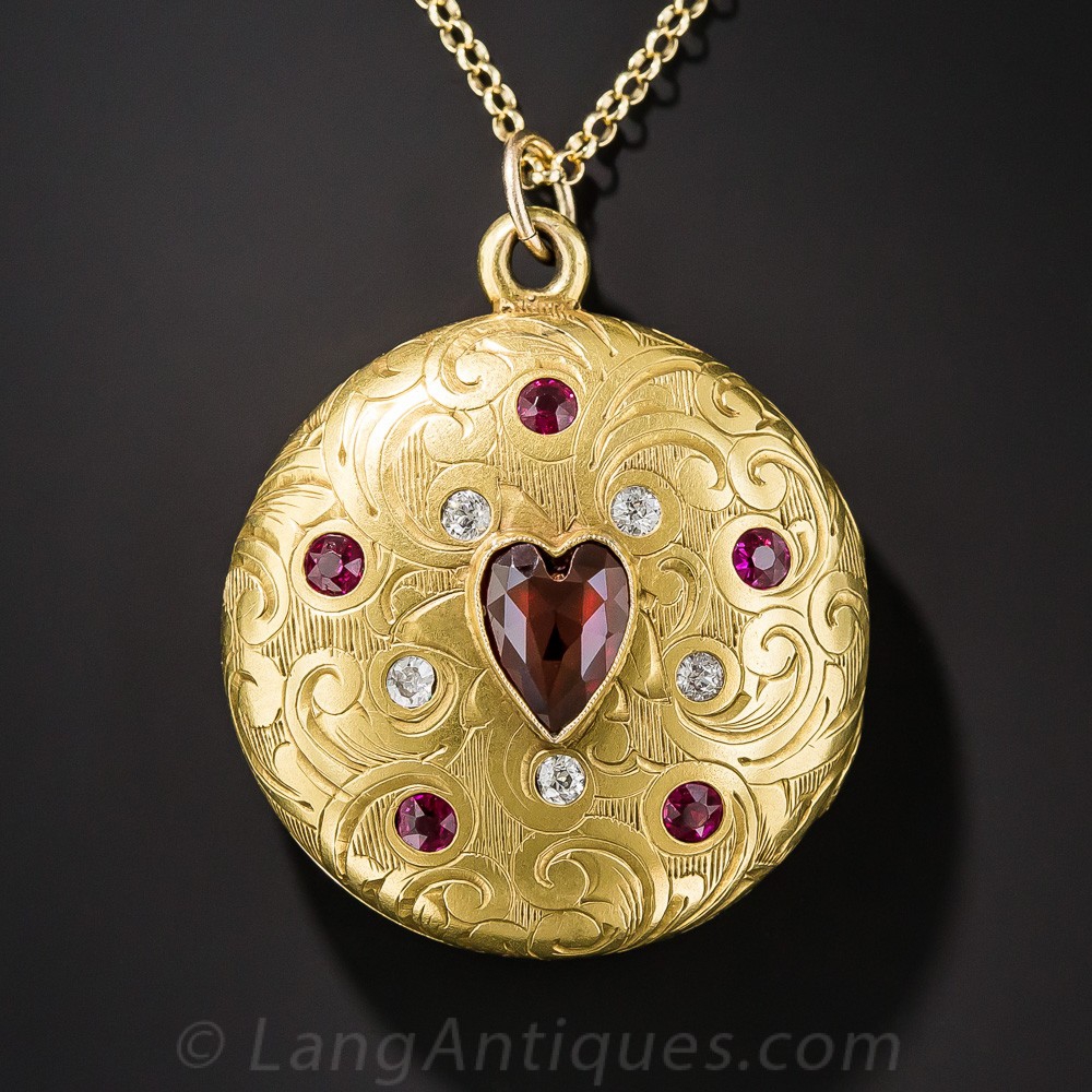 Victorian Garnet, Ruby and Diamond Locket