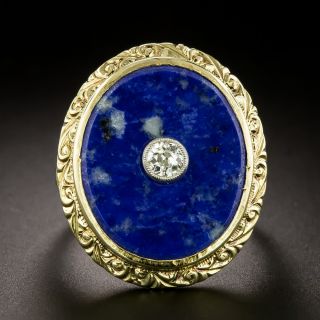 Victorian Lapis Lazuli and Diamond Carved Ring, United Kingdom - 2