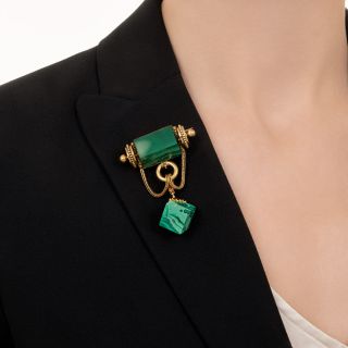 Victorian Malachite Cube and Rectangle Brooch