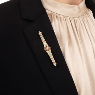 Victorian Opal, Diamond and Pearl Bar Brooch 