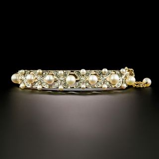 Victorian Revival Cultured Pearl and Diamond Bangle Bracelet - 2