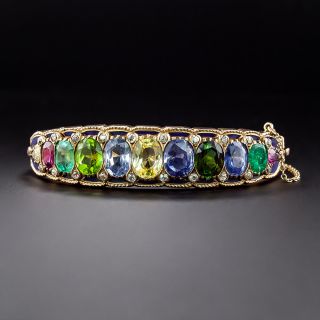 Victorian Revival Multi-Gem Bangle Bracelet - GIA - 2