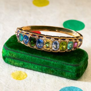 Victorian Revival Multi-Gem Bangle Bracelet - GIA