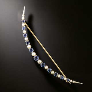 Victorian Sapphire and Pearl Crescent Brooch - 2