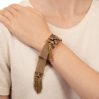Victorian Slide Tassel Bracelet with Pearls and Enamel