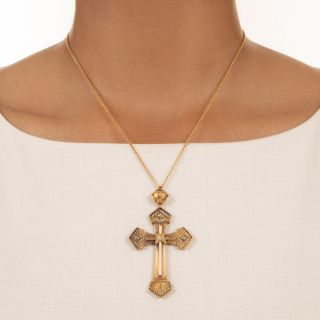 Victorian Tri-Color Gold Cross Pendant
