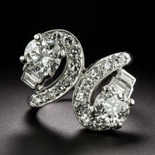 Vintage 1950s Toi et Moi Diamond Bypass Ring - GIA - 2