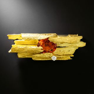 Vintage 1960s Brutalist 18K Citrine Brooch - 2