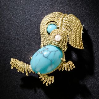 Vintage 1960s Natural Persian Turquoise Puppy Pin - 4