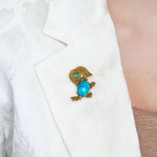 Vintage 1960s Natural Persian Turquoise Puppy Pin