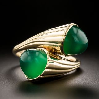 Vintage 1980s Green Chalcedony Bypass Ring - 2