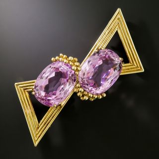 Vintage 1980s Kunzite 18K Double Clip Brooches - 2