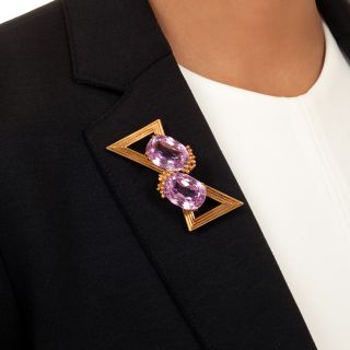 Vintage 1980s Kunzite 18K Double Clip Brooches