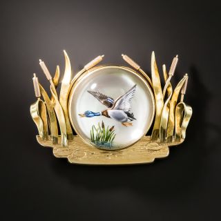 Vintage Reverse Intaglio Crystal Duck Brooch - 1