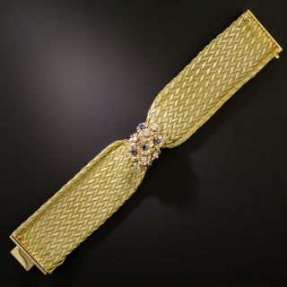 Wide 18K Mesh Bracelet with Diamonds and Sapphires - 7